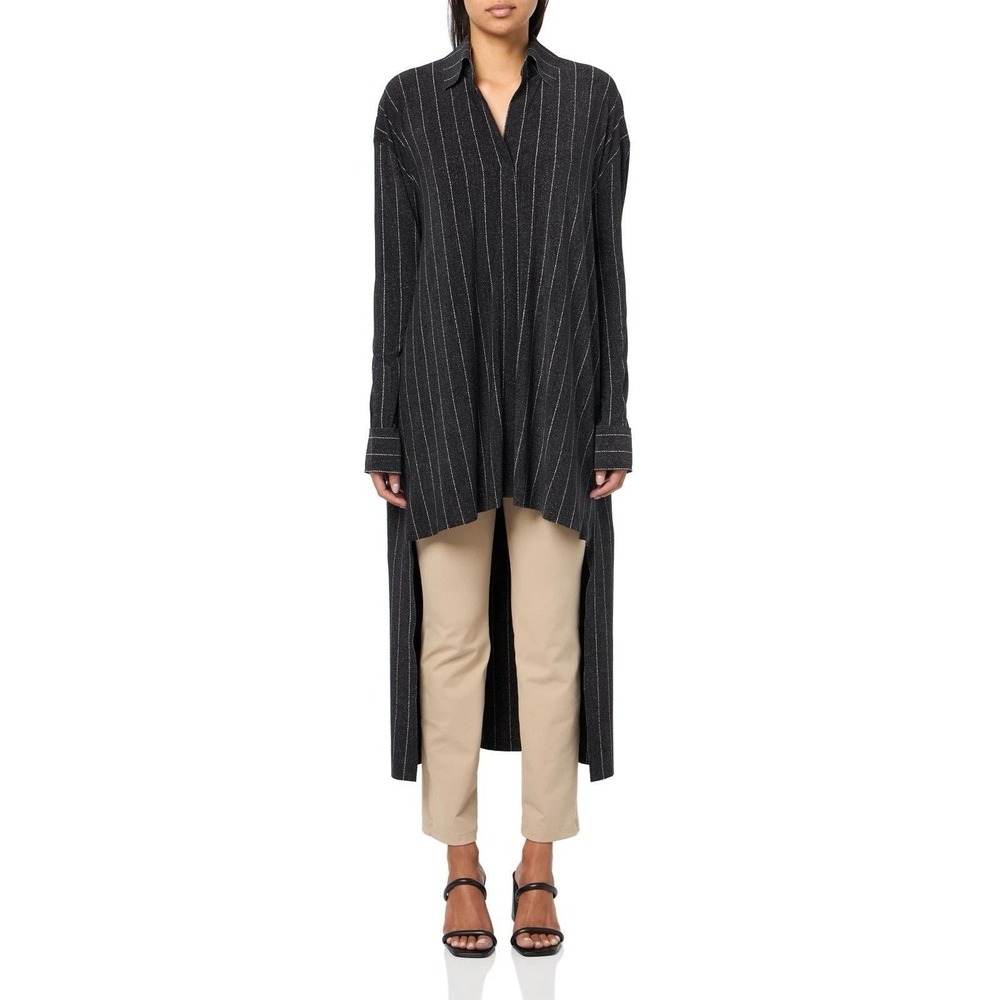 Norma Kamali High Low Oversized Boyfriend Shirt Woven Pinstripe XXS 32